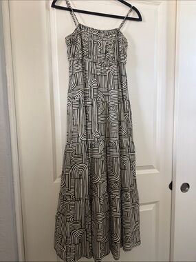 Blu Pepper green & cream Geometric Tiered Midi Dress